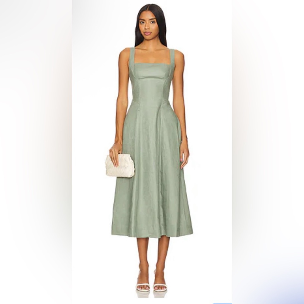 Aje Clover Corded Midi Dress in Oak Moss NWT Size 2